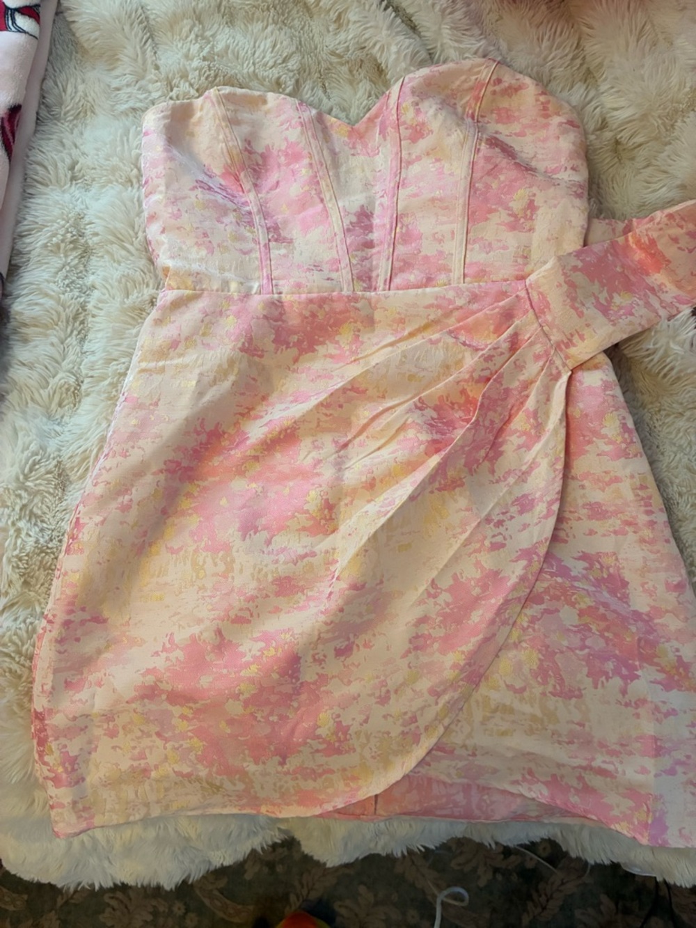Storia Pink and Cream Strapless Mini Dress